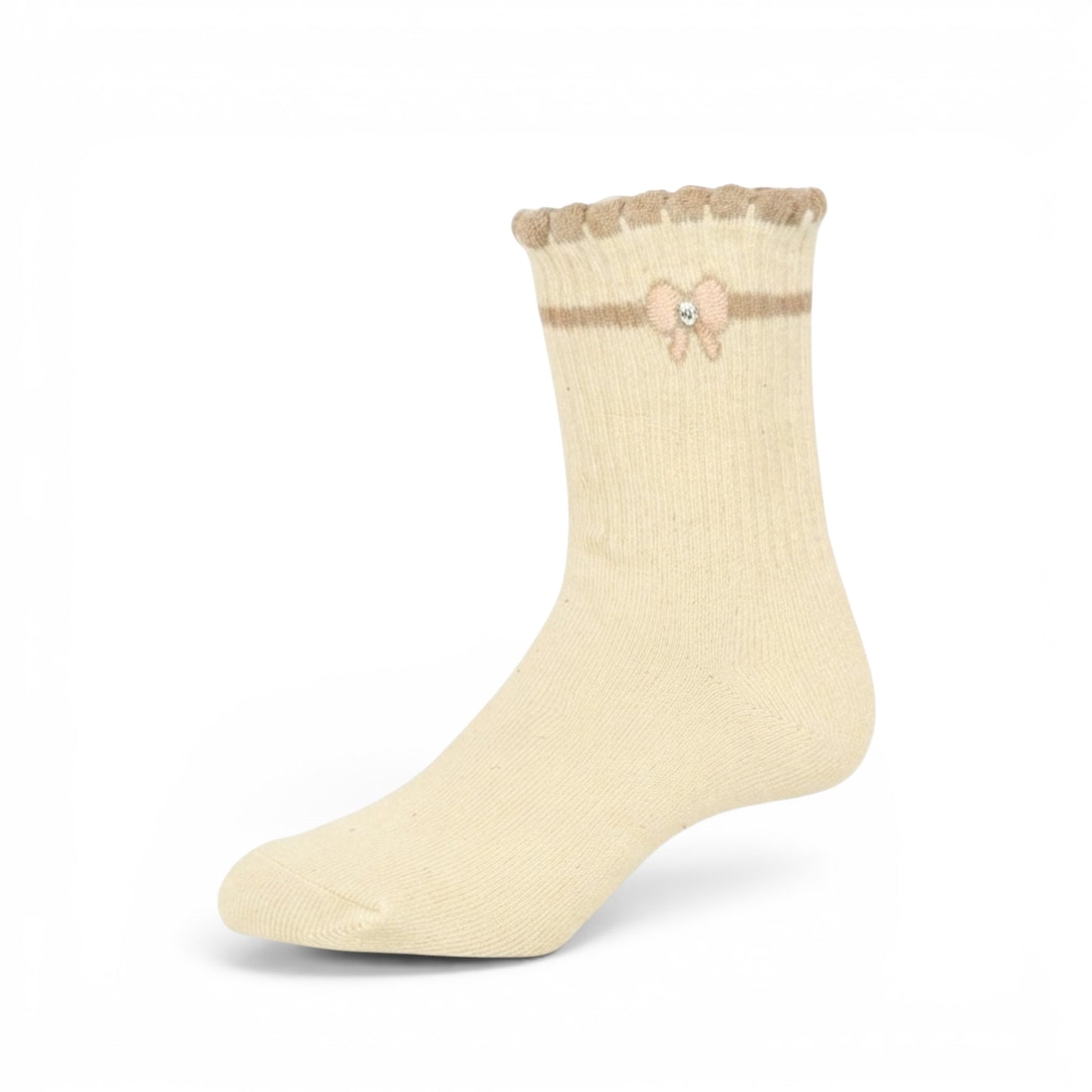 CREAM BOW GIRL SOCKS