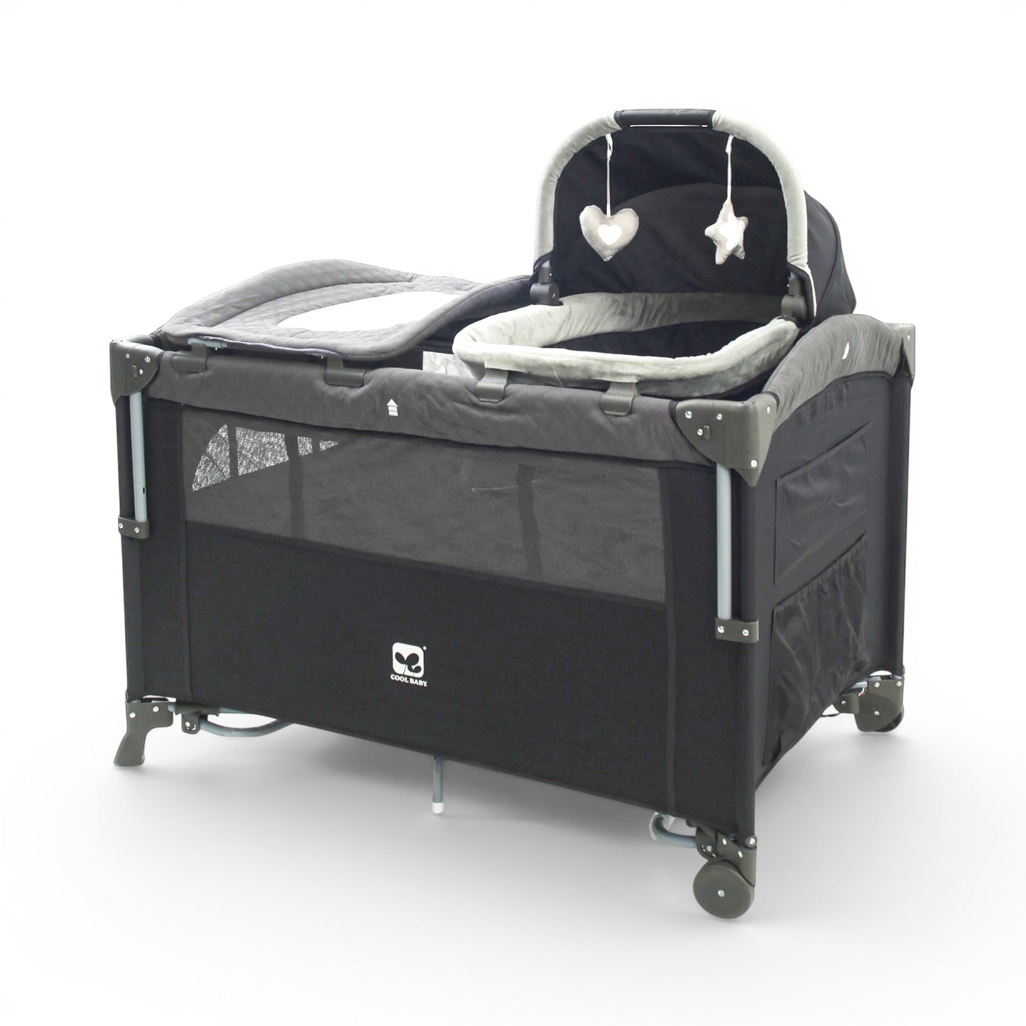 PLAY PEN GREY WITH STORAGE AND MOSQUITO NET