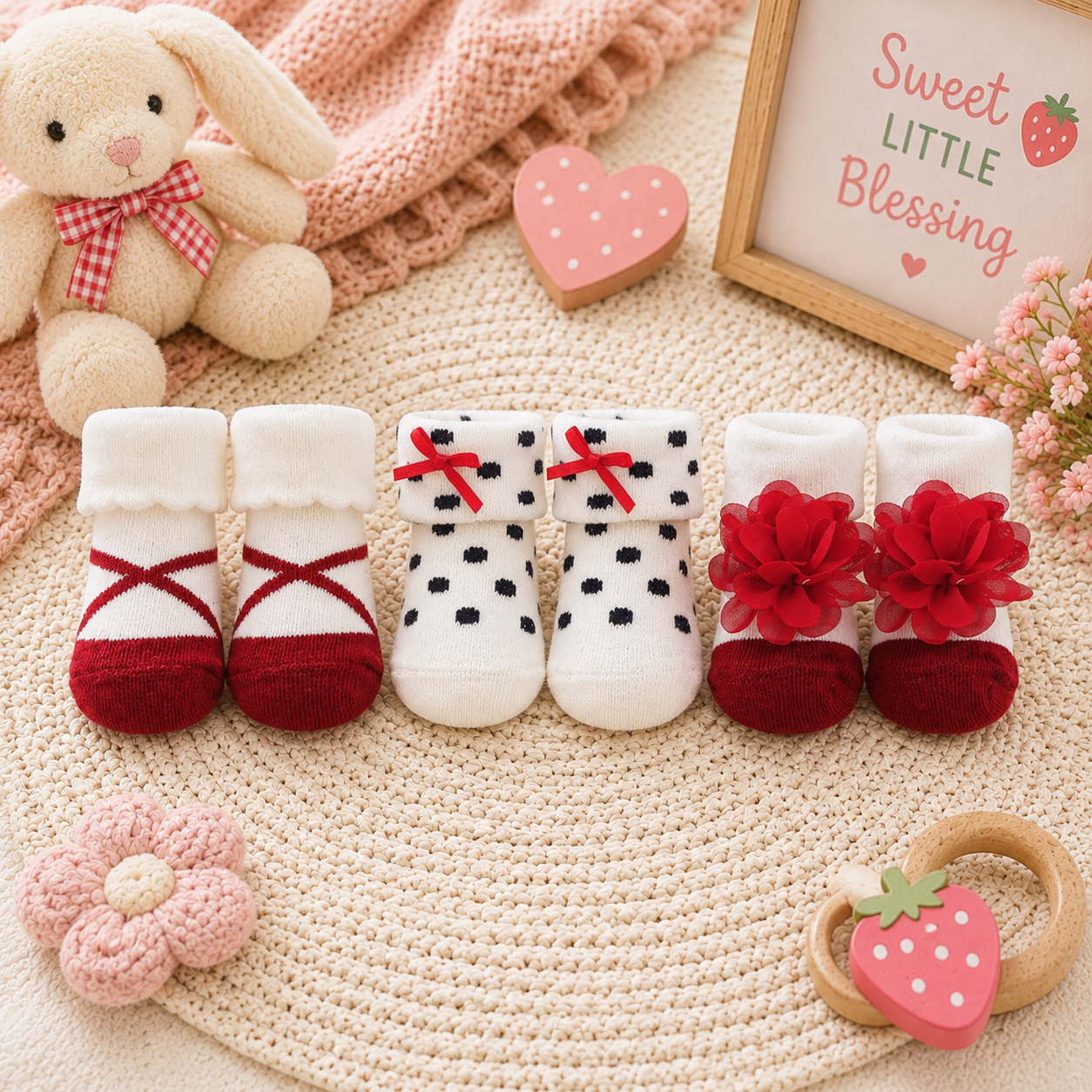 BABY DECORATIVE FLOWER & DOT BOOTIES PK-3