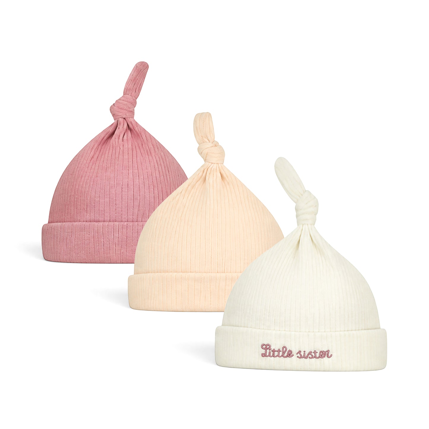 KNOTTED RIBBED BABY CAPS PK-3