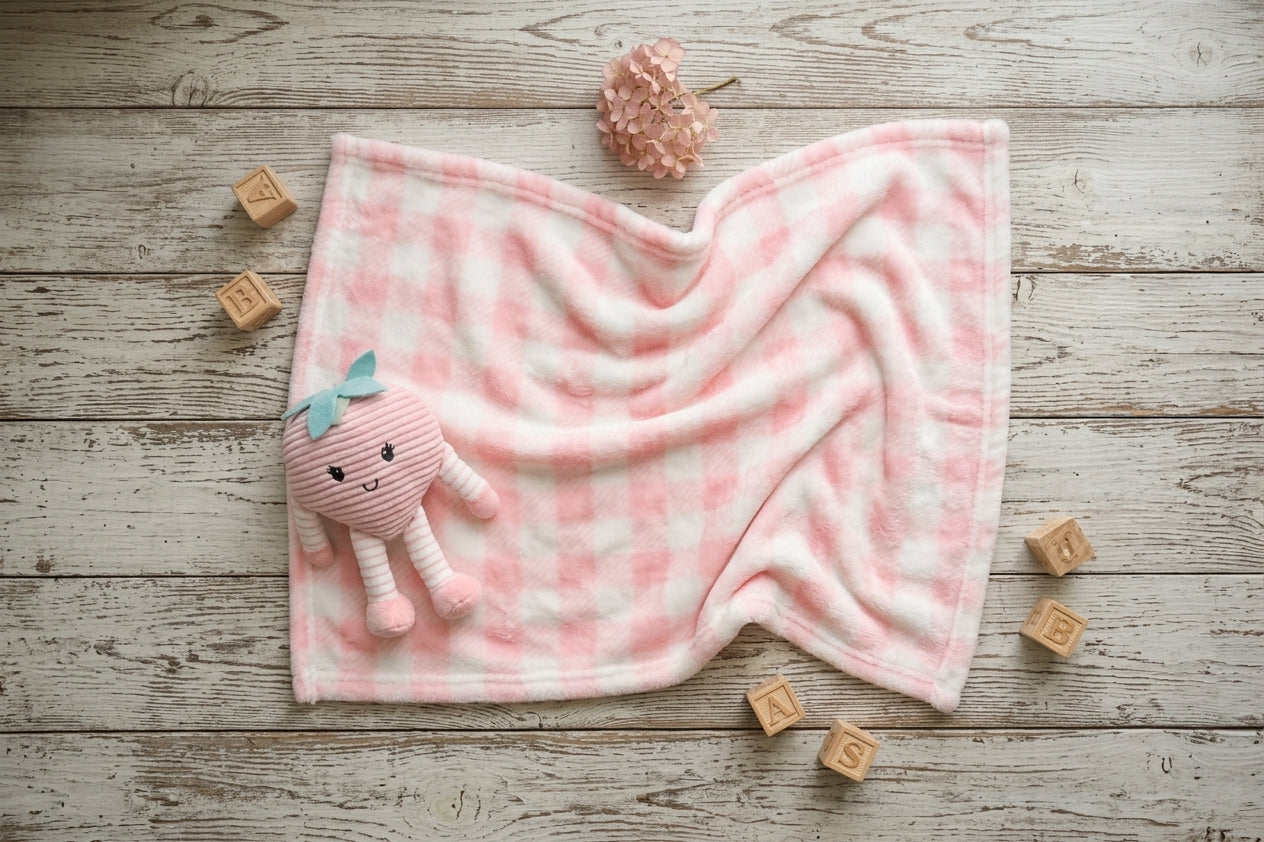 PINK & WHITE GINGHAM CHECK BLANKET