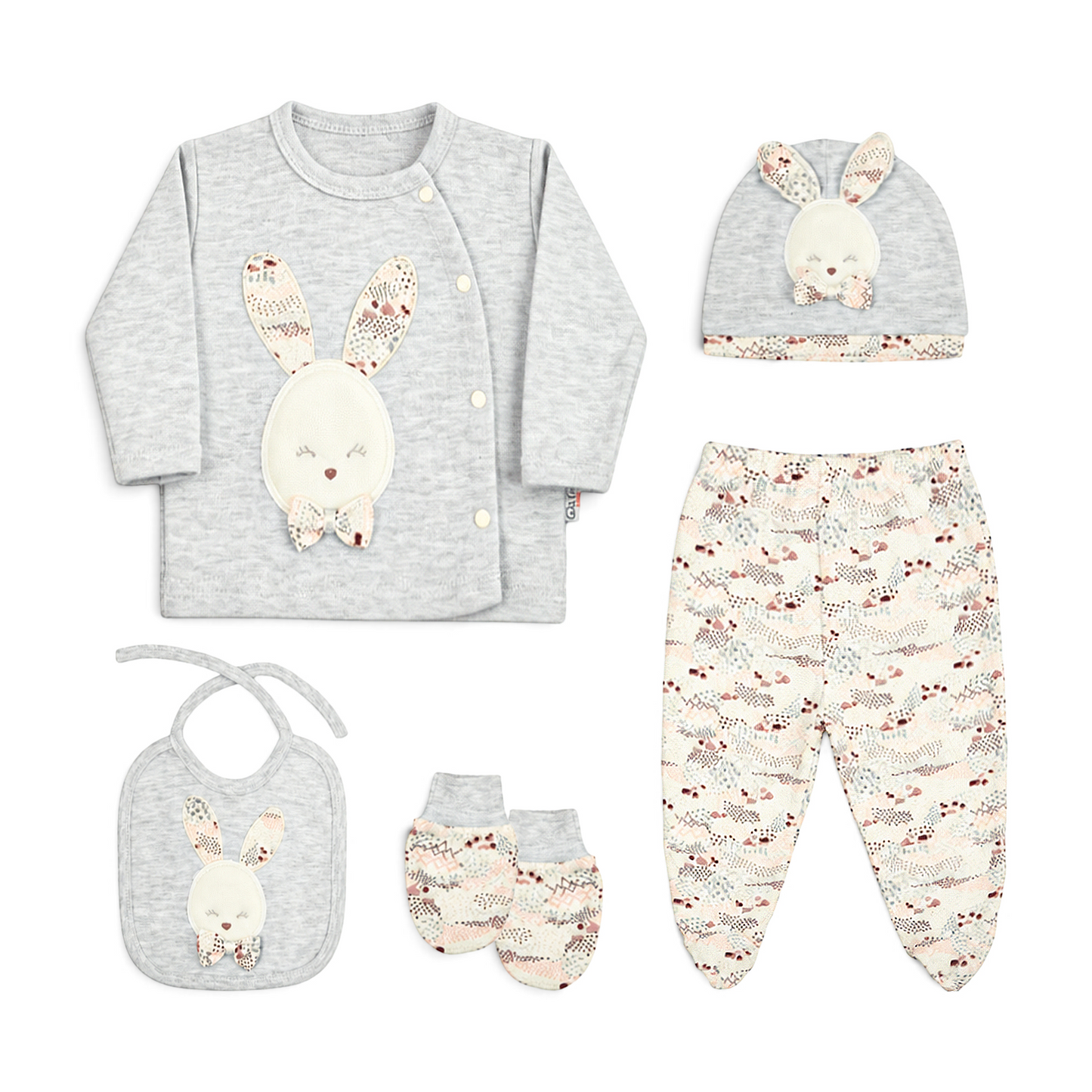 GREY SCENIC PRINT BUNNY BABY GIRL GIFT SET