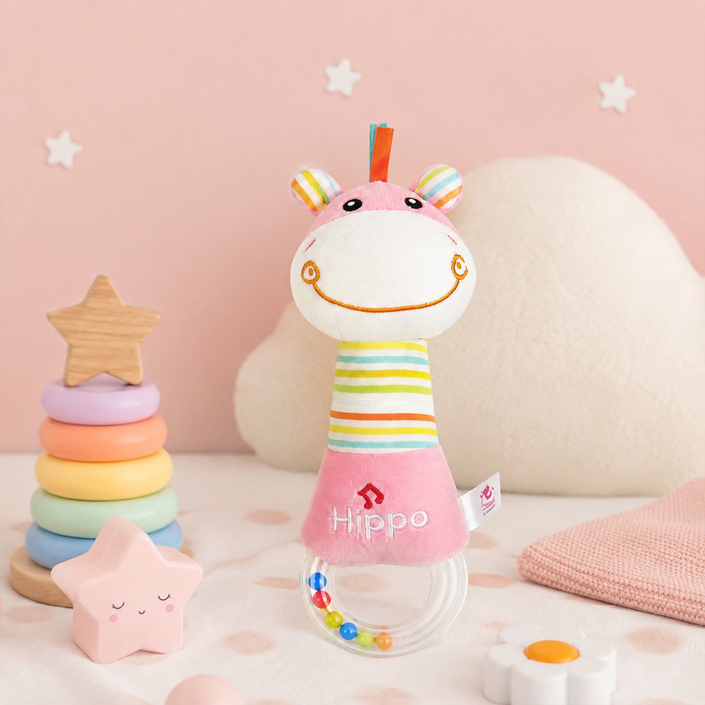 JACKBABY HIPPO PLUSH RATTLE TOY
