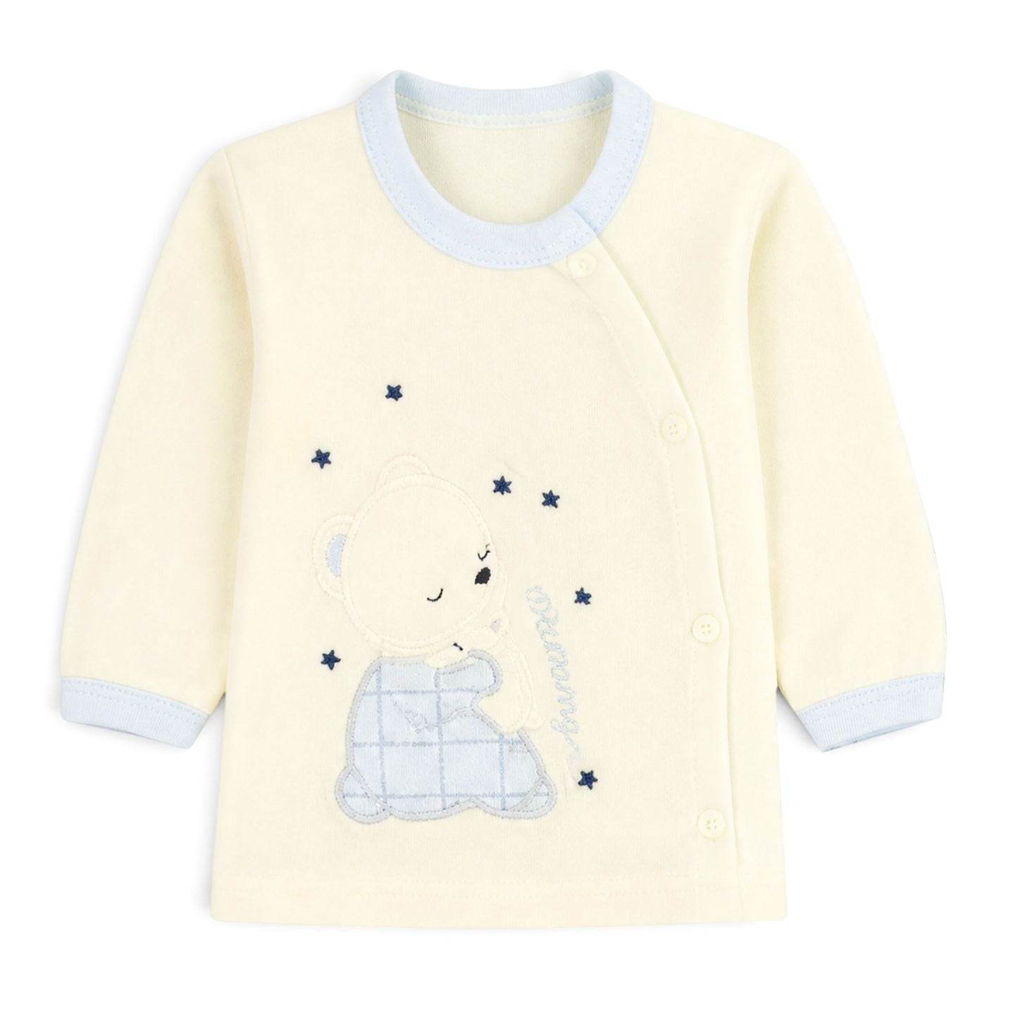 BLUE GRID AND CREAM SLEEPING BEAR BABY BOY GIFT SET