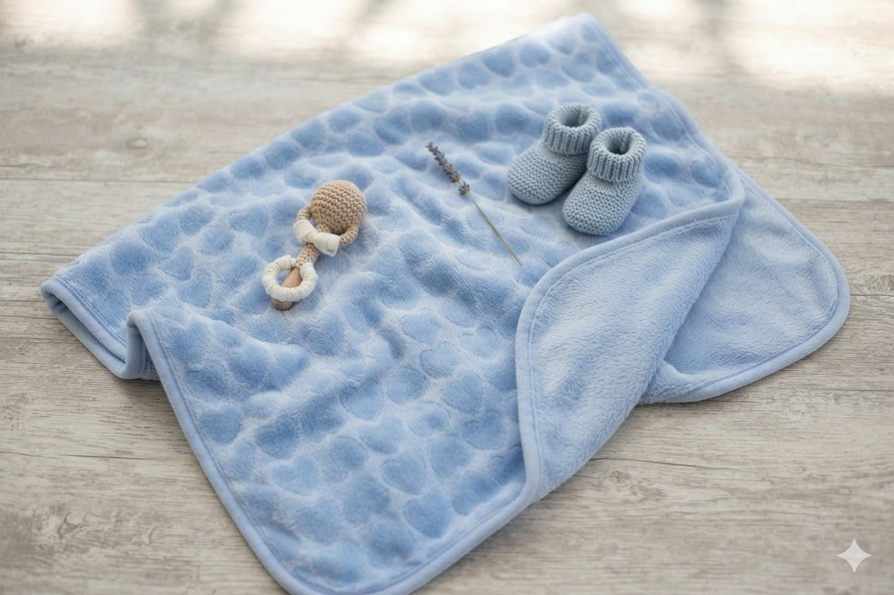 LIGHT BLUE HEART EMBOSSED BLANKET