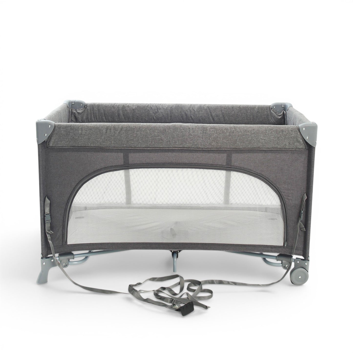 PLAY PEN GREY PORTABLE WITH WHEELS AND CARRYING BAG