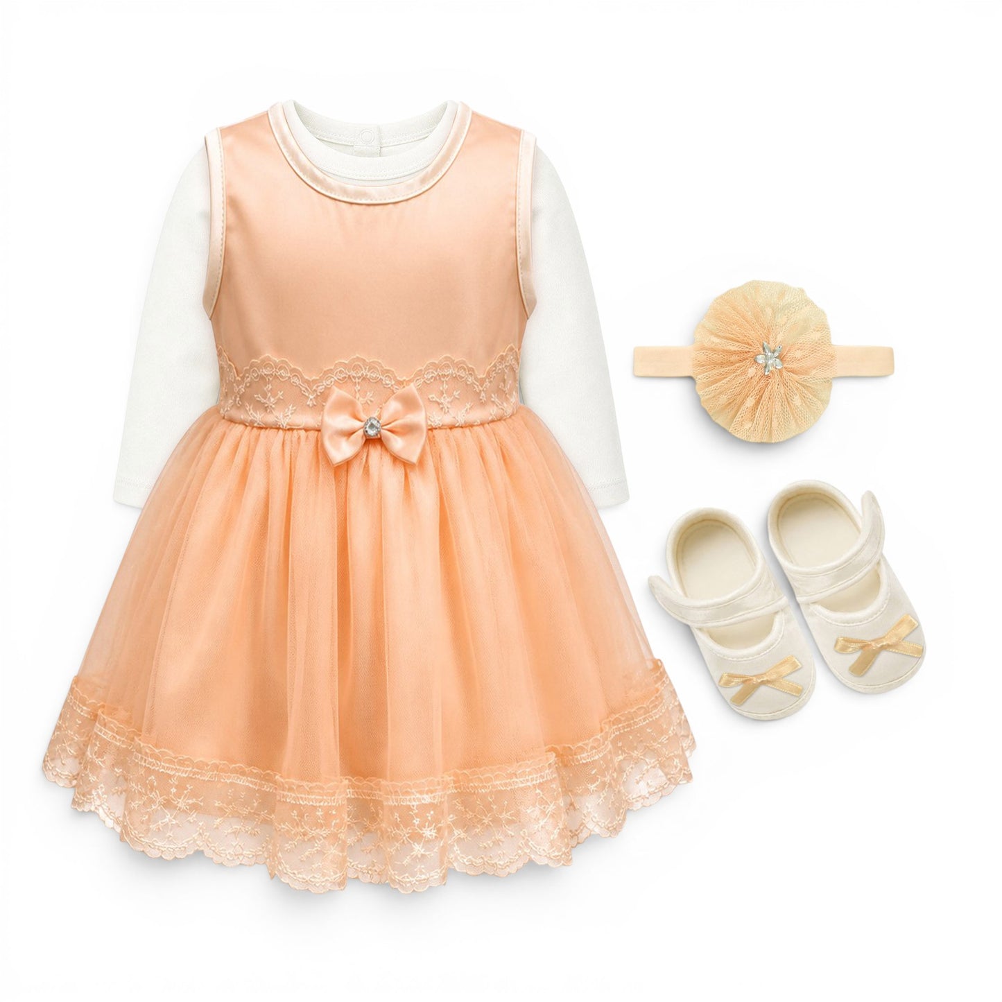 PeachBOW LACE BABY GIRL FANCY FROCK GIFT SET