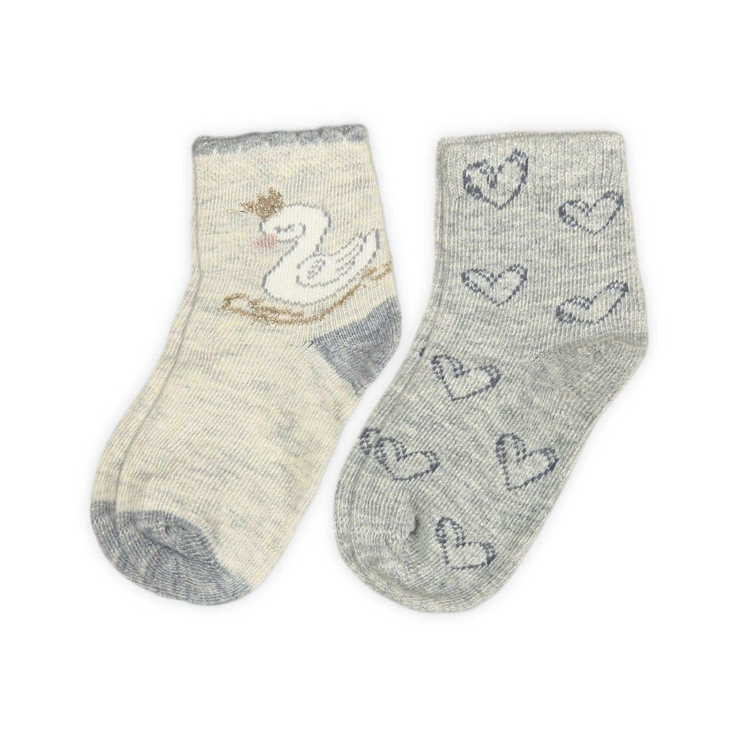 GREY MOTIF ANKLE GIRL SOCKS PK-2