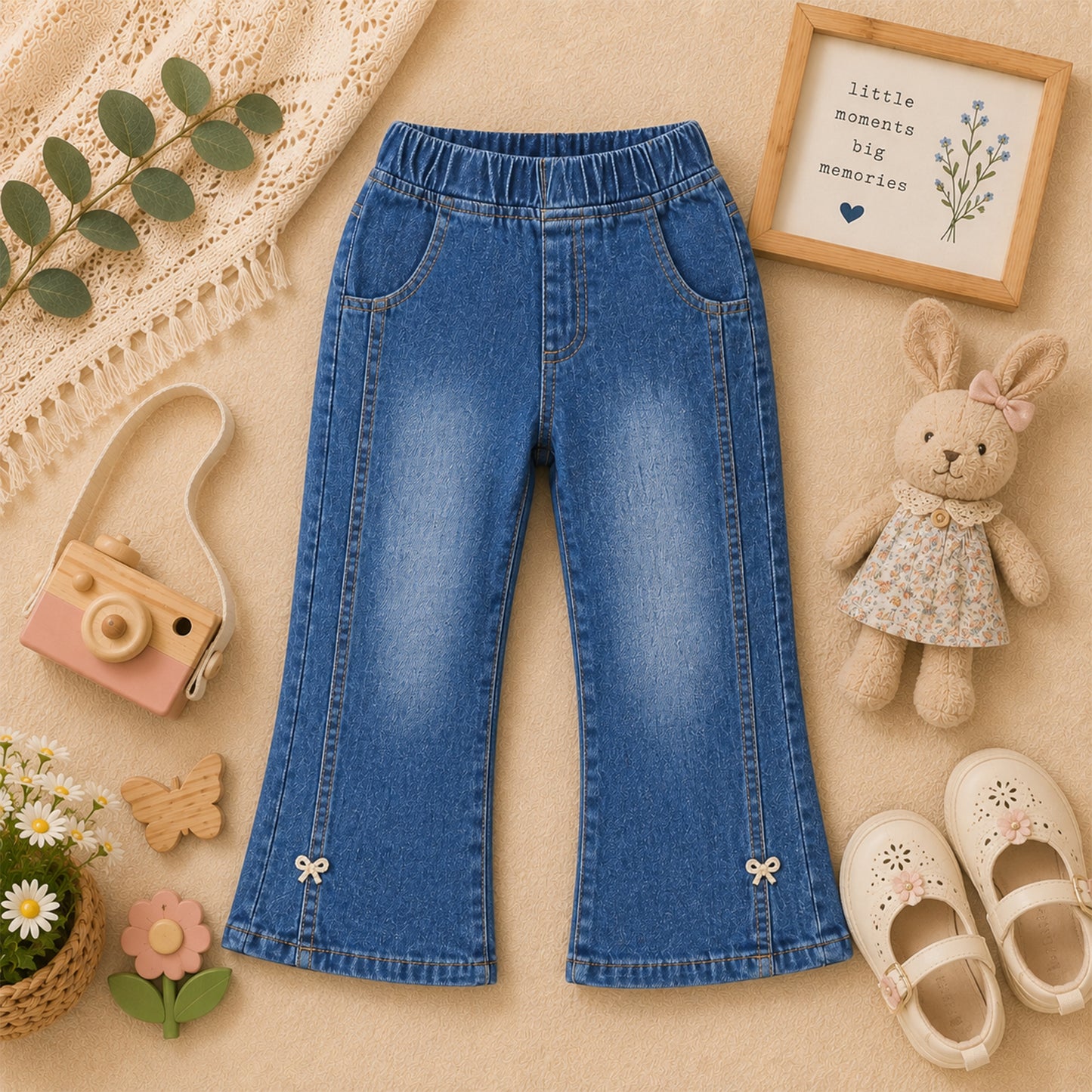 BABY GIRL LIGHT WASH DENIM JEANS WITH BOW ACCENT