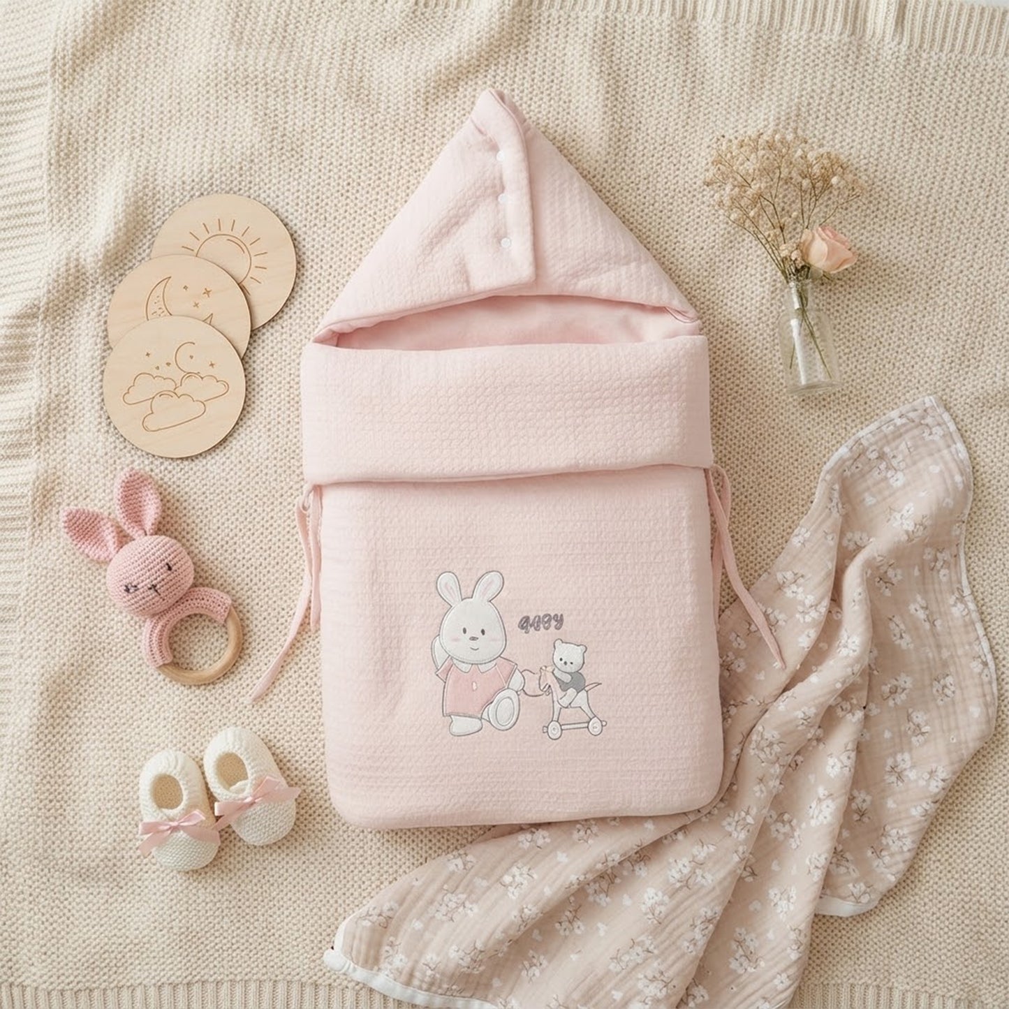 PINK BUNNY & BEAR PADDED CARRY NEST