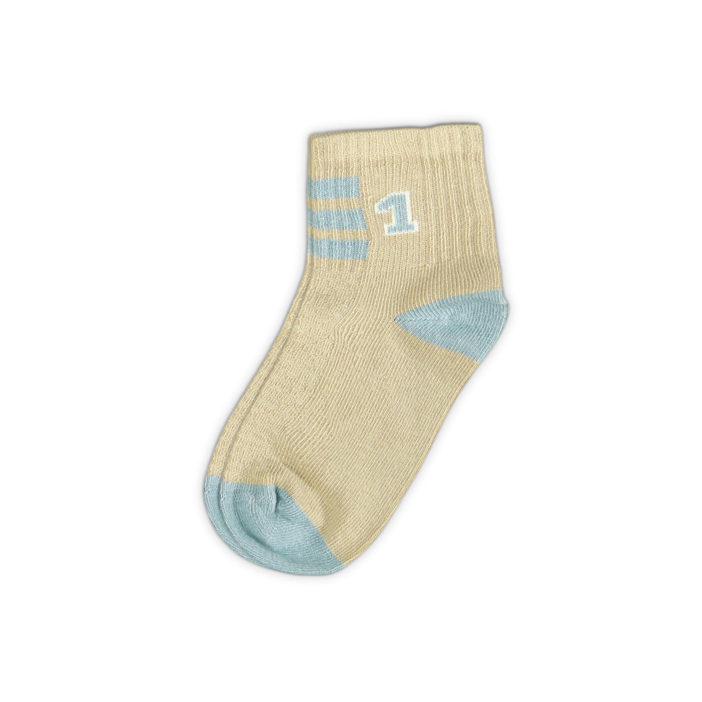 BEIGE STRIPED "1" ANKLE BOY SOCKS