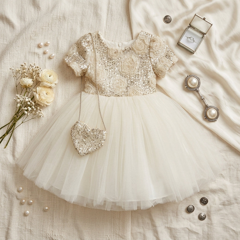 BABY GIRL OFF-WHITE EMBELLISHED PARTY DRESS