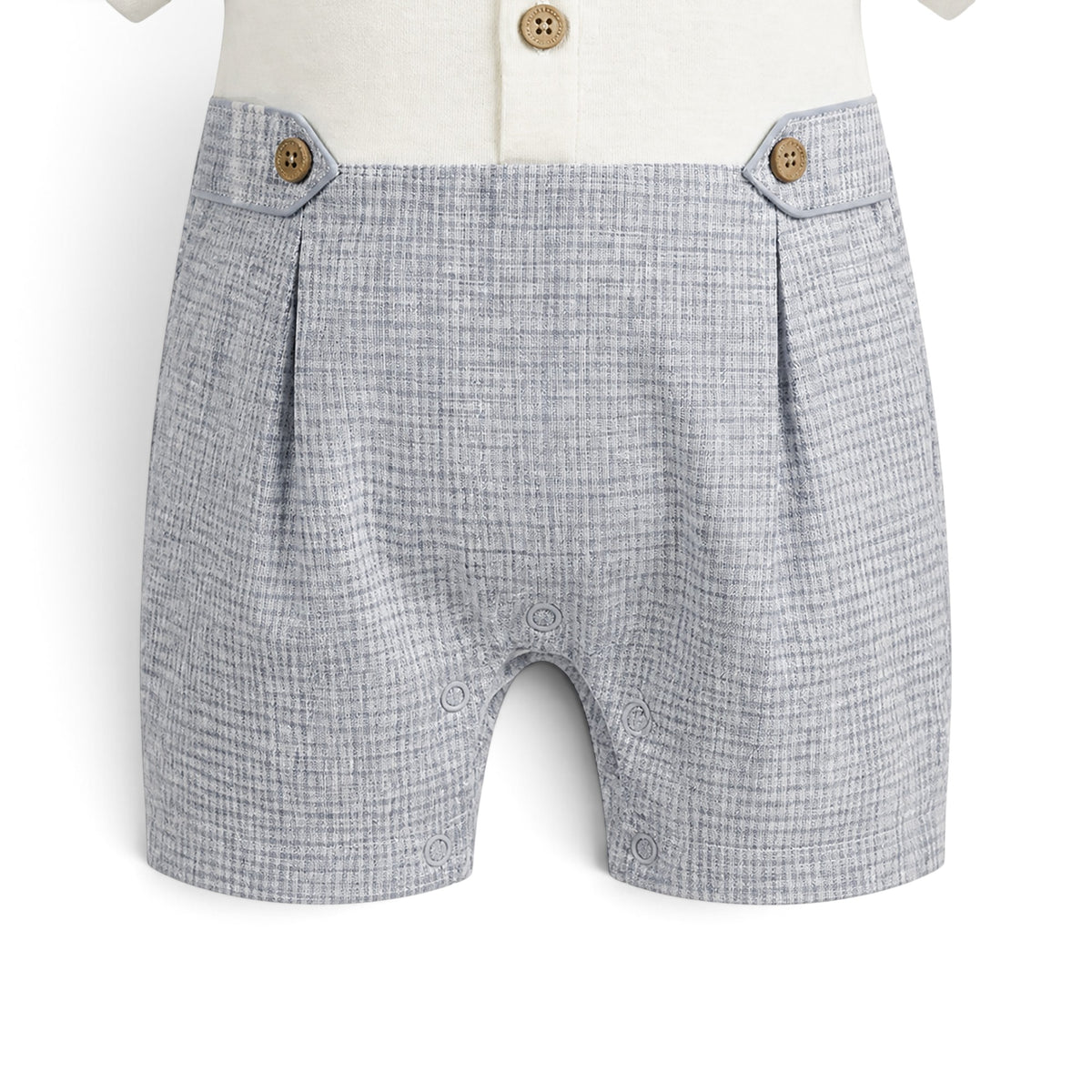 WHITE & BLUISH GREY CHECKED COLLARED ROMPER
