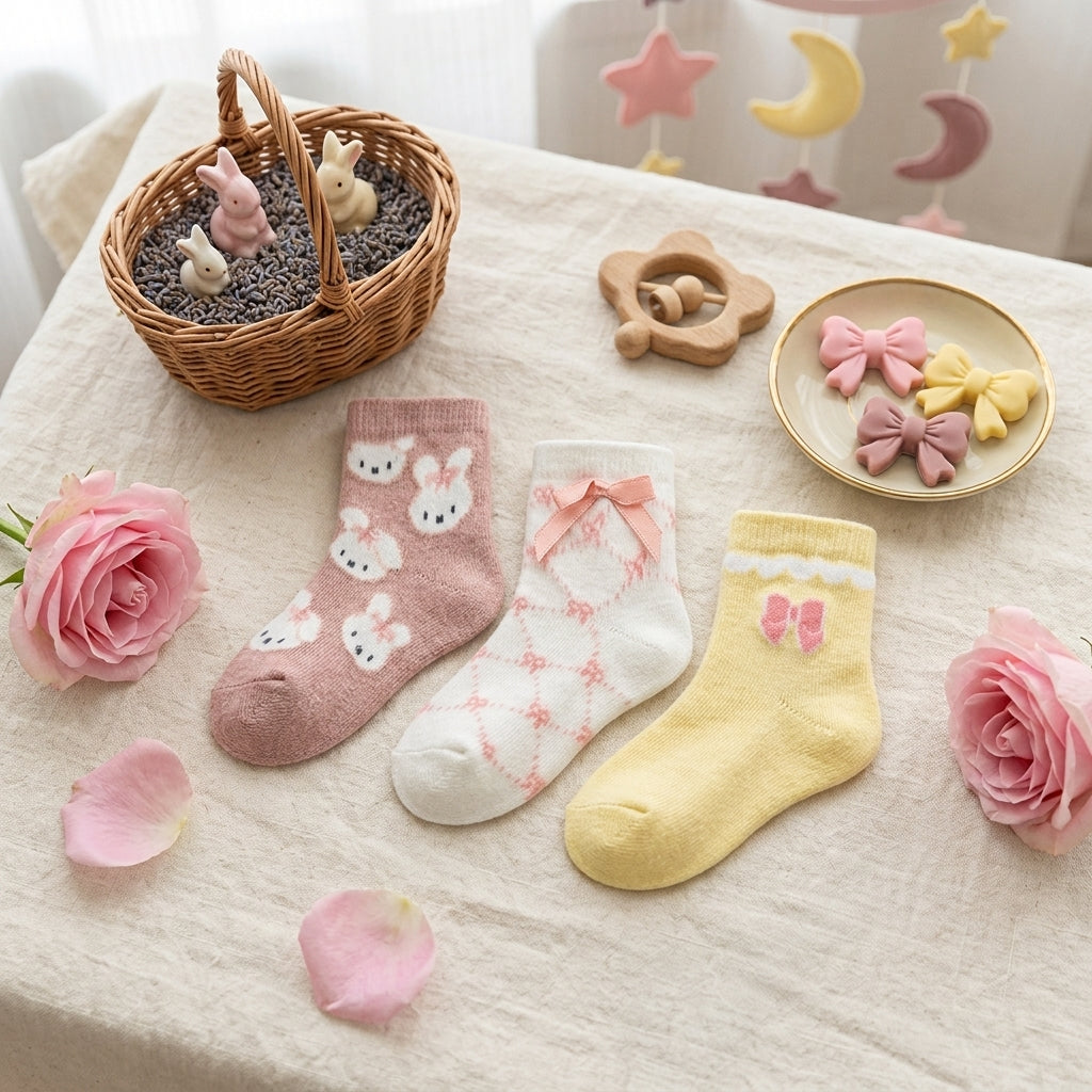 MILLIE & TILLIS BOW & BUNNY GIRL SOCKS PK-3
