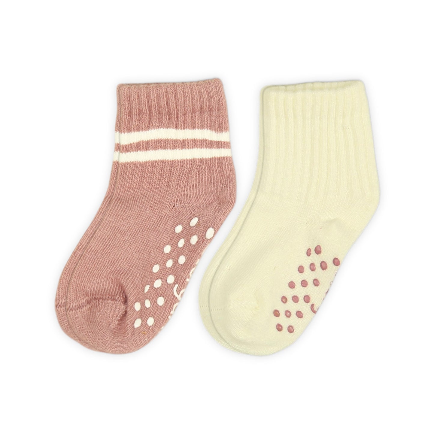 PINK & WHITE ANTI-SLIP ANKLE GIRL SOCKS PK-2