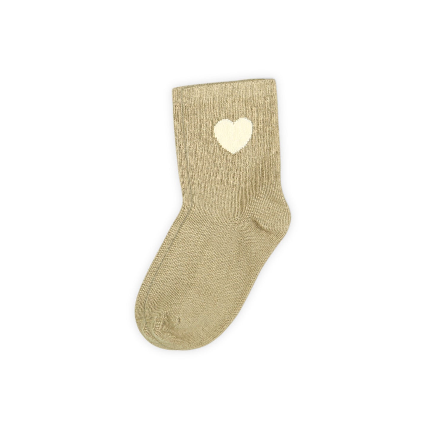 KHAKI HEART-MOTIF GIRL SOCKS