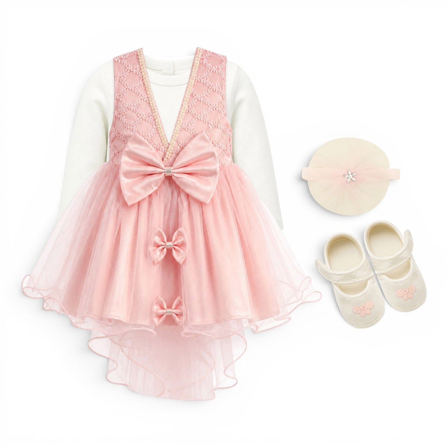 PINK MULTI-BOW BABY GIRL FANCY FROCK GIFT SET