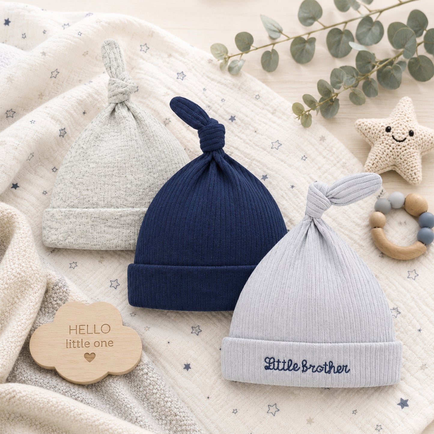 LITTLE BROTHER KNOTTED BABY CAPS PK-3