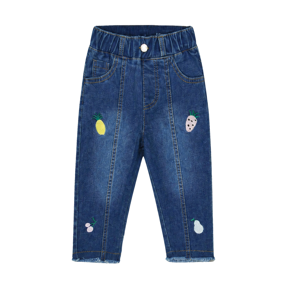 BABY GIRL LIGHT WASH FRUIT-EMBROIDERED JEANS