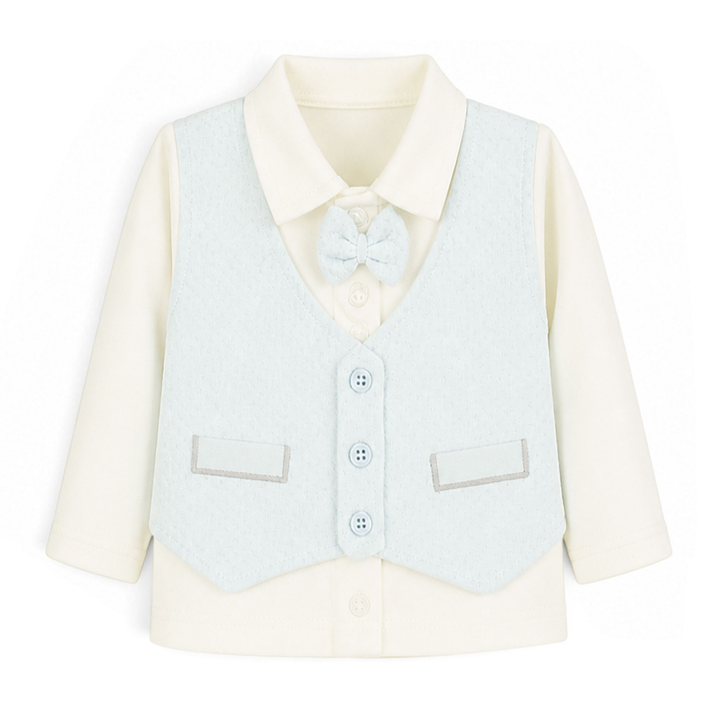 CREAM AND LIGHT BLUE VEST-STYLE BABY BOY GIFT SET