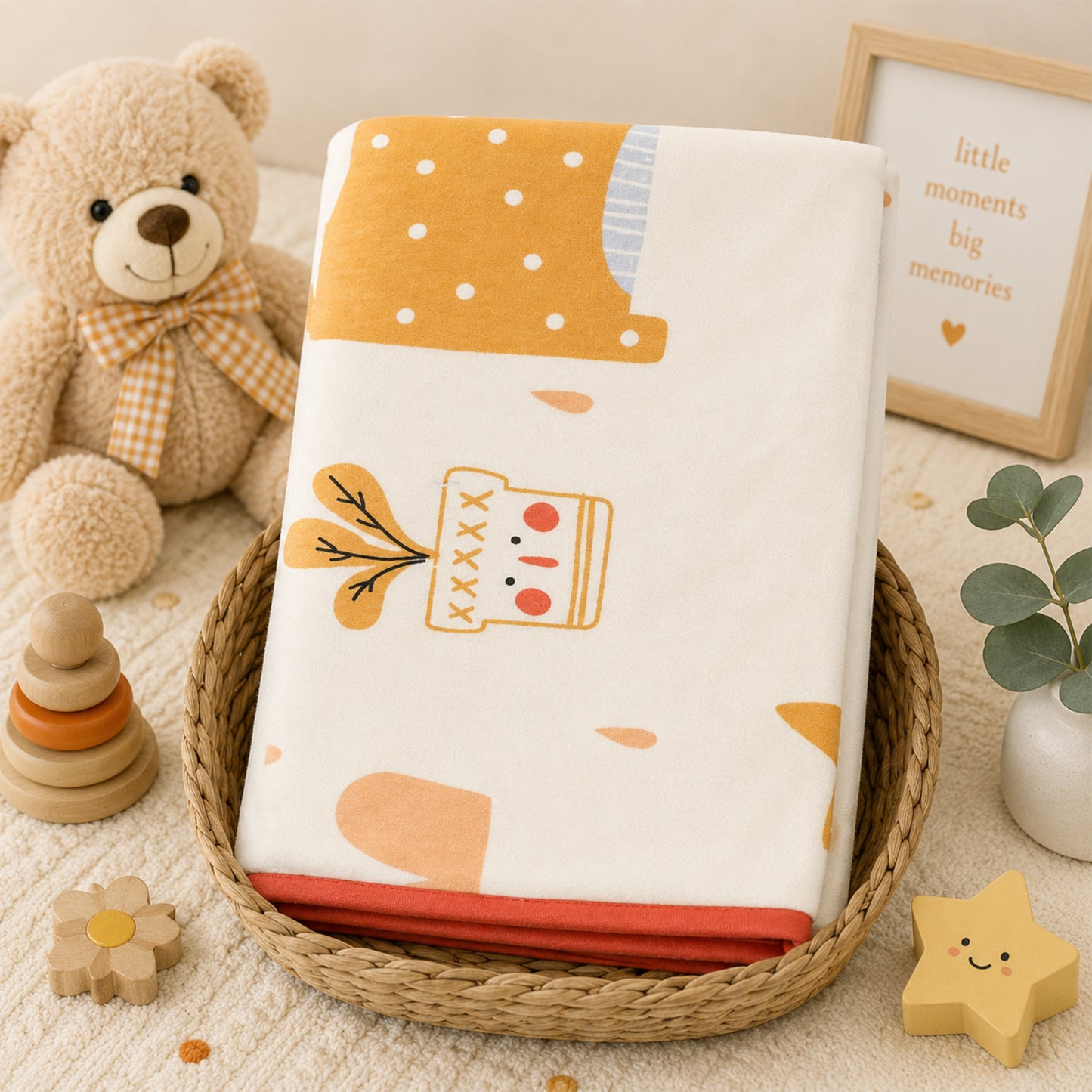 YELLOW & WHITE POT & STAR PRINT WATERPROOF PAD