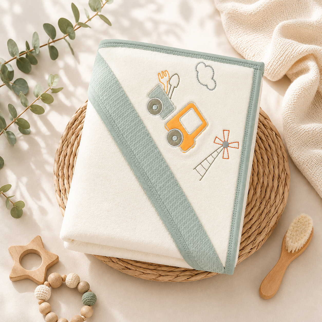 TRUCK AND WINDMILL HOODED BATH TOWEL