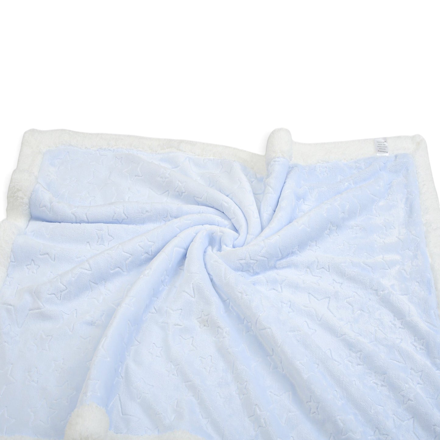 BLUE EMBOSSED HEART WITH WHITE SHERPA BORDER BLANKET