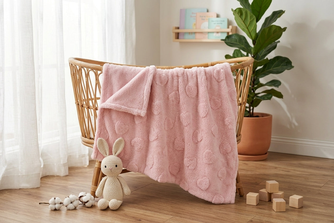 DUSTY PINK EMBOSSED HEART BLANKET