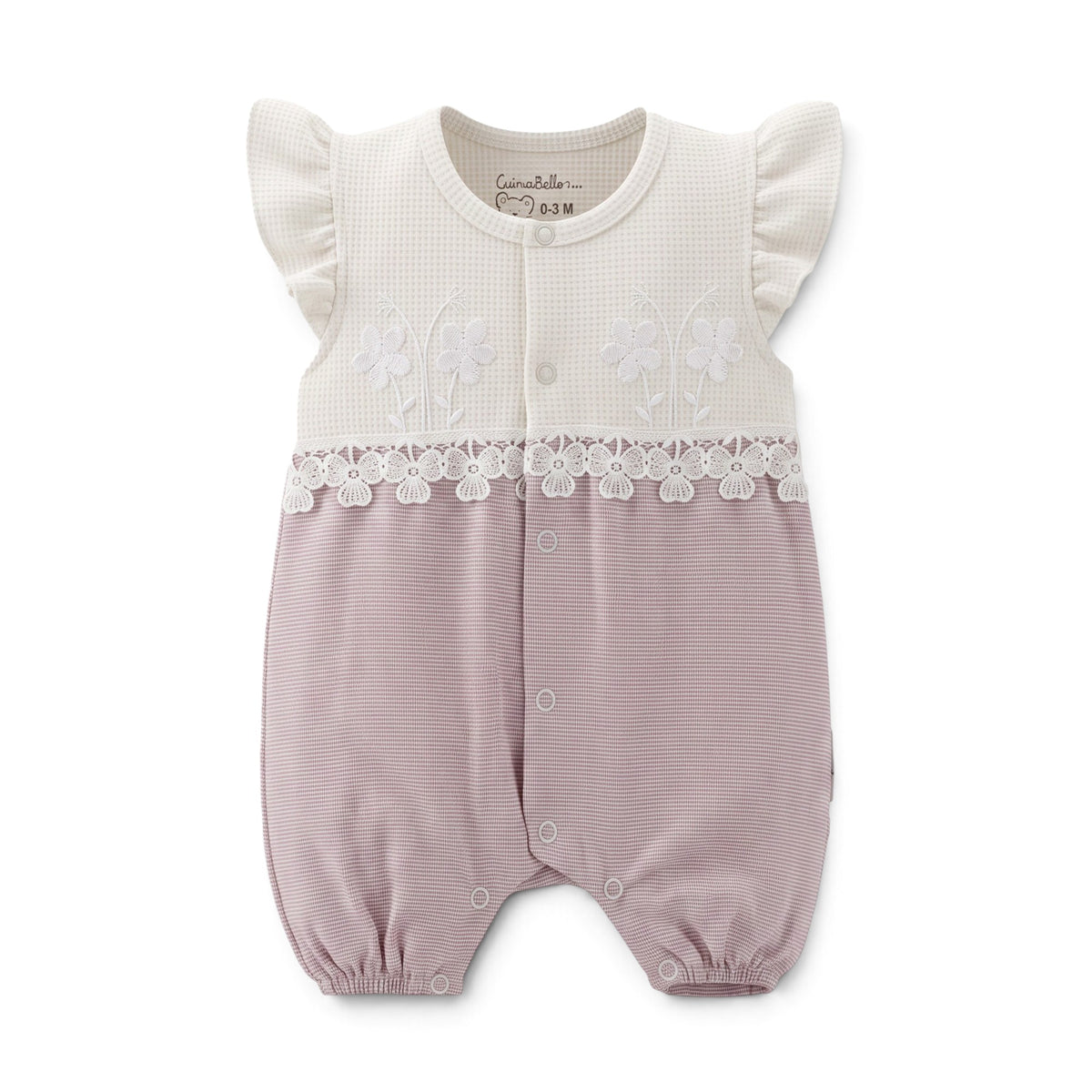CREAM & PINK FLORAL LACE-TRIM ROMPER