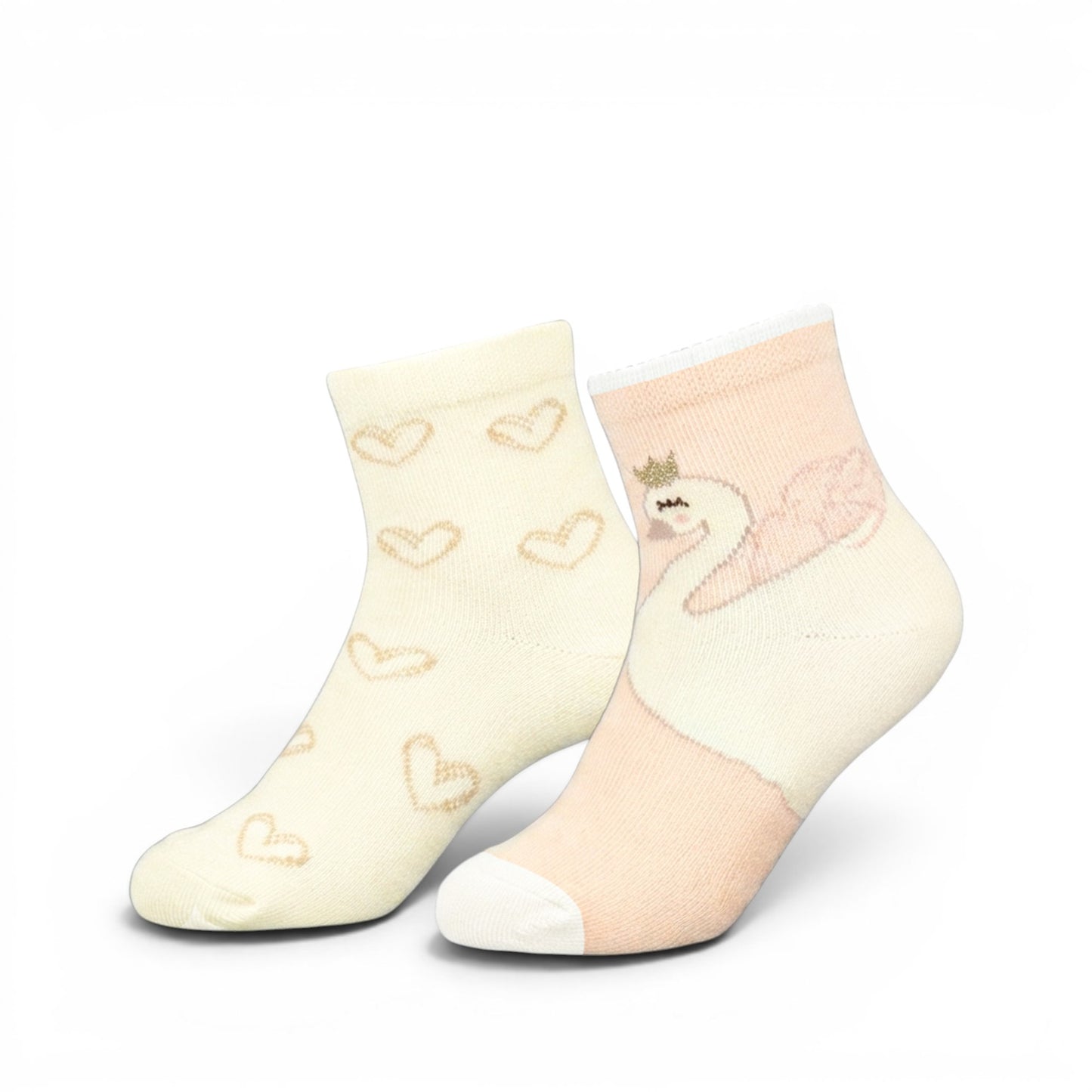 WHIMSICAL SWAN AND HEART GIRL SOCKS PK-2