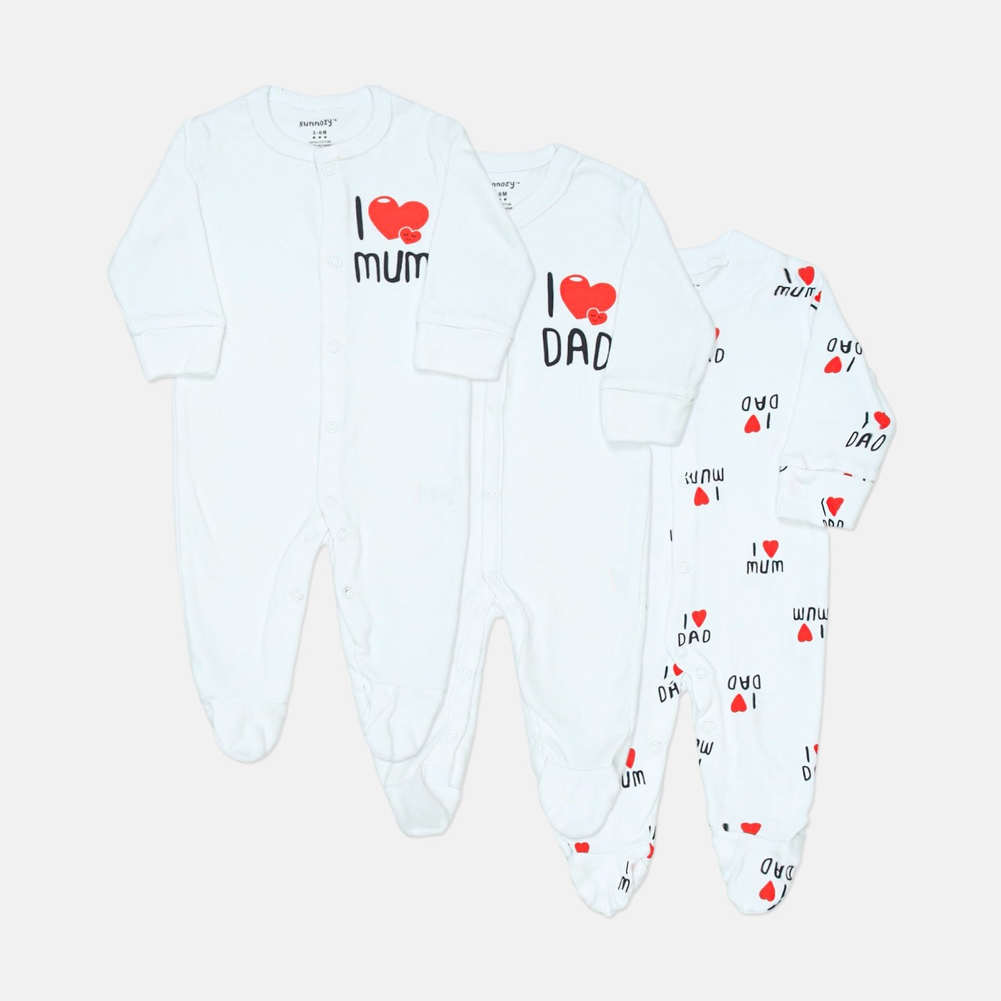I Love Mom & Dad Sleepsuits Pk-3