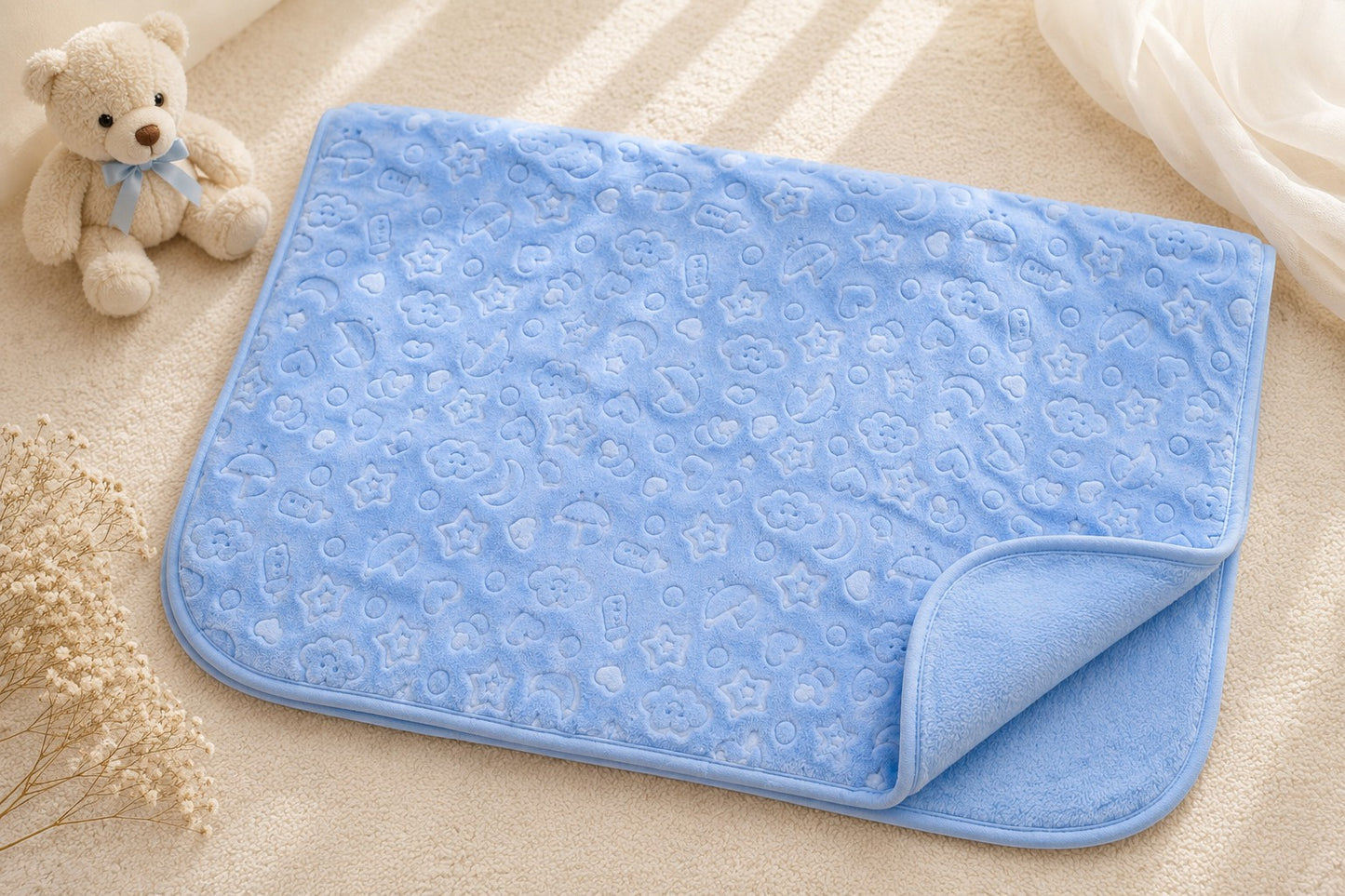 BLUE ICONS EMBOSSED BLANKET