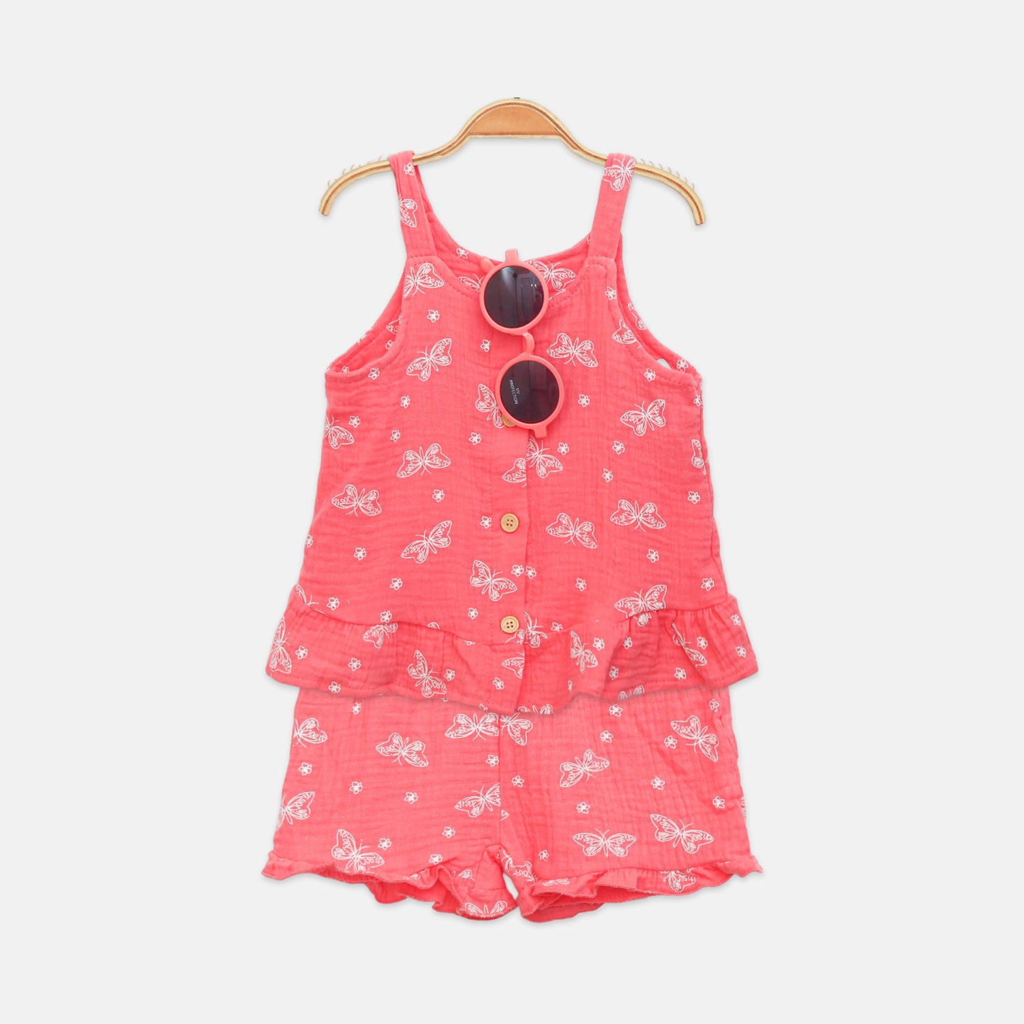 3-Piece Red Butterfly Muslin Set
