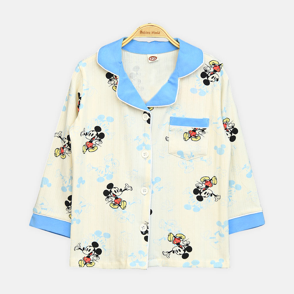 Boy Mickey Mouse Ribbed Button-Up Nightsuit
