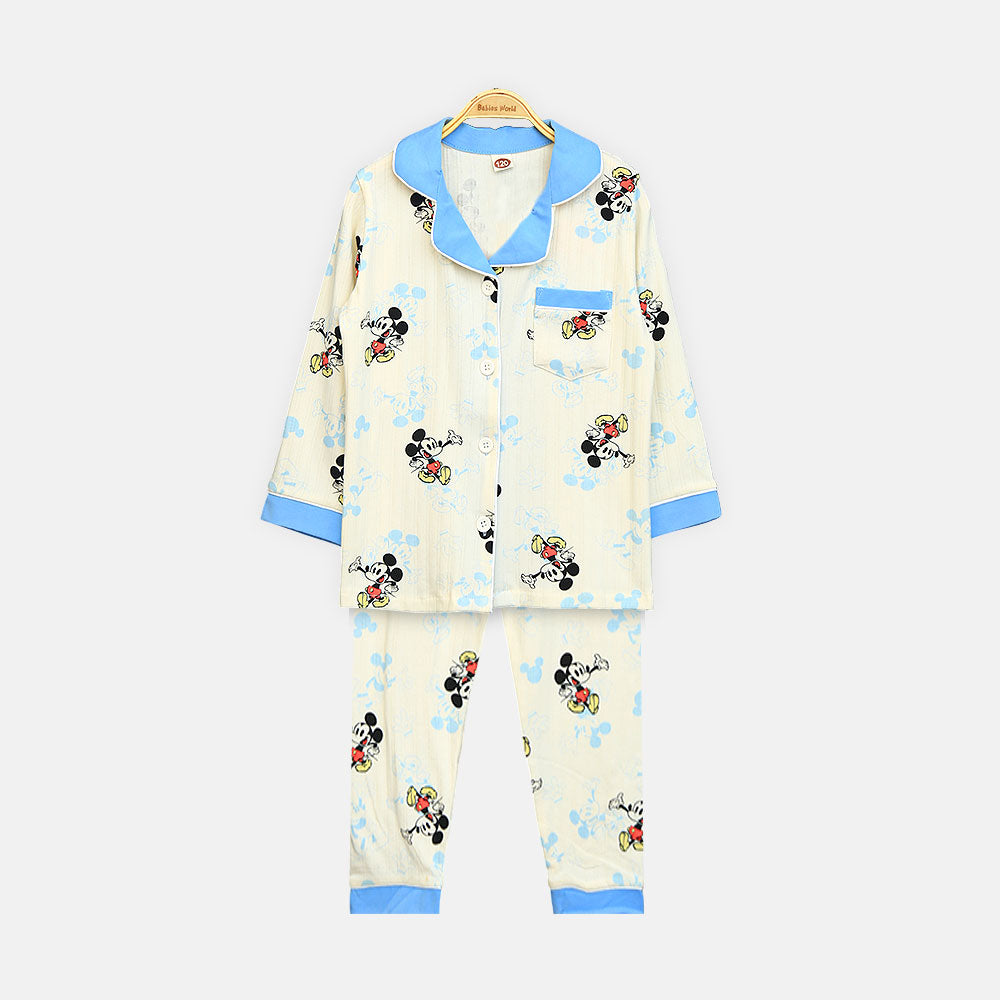Boy Mickey Mouse Ribbed Button-Up Nightsuit