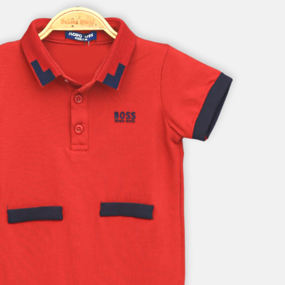 Red & Navy Blue Polo Boy Romper
