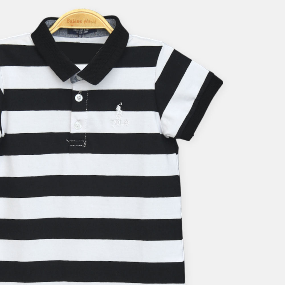 Navy Blue & White Polo Boy Romper
