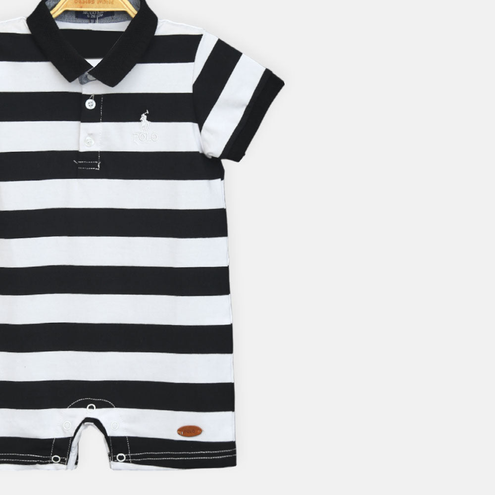 Navy Blue & White Polo Boy Romper