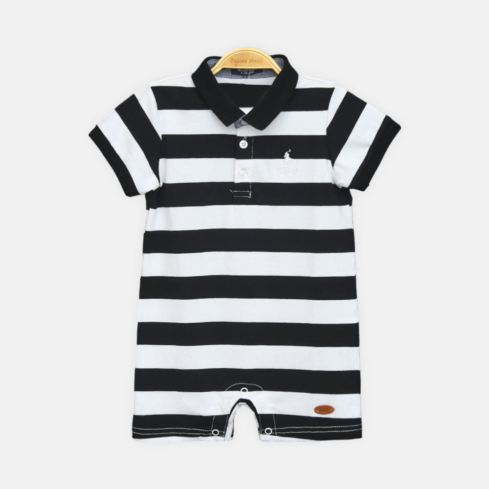 Navy Blue & White Polo Boy Romper