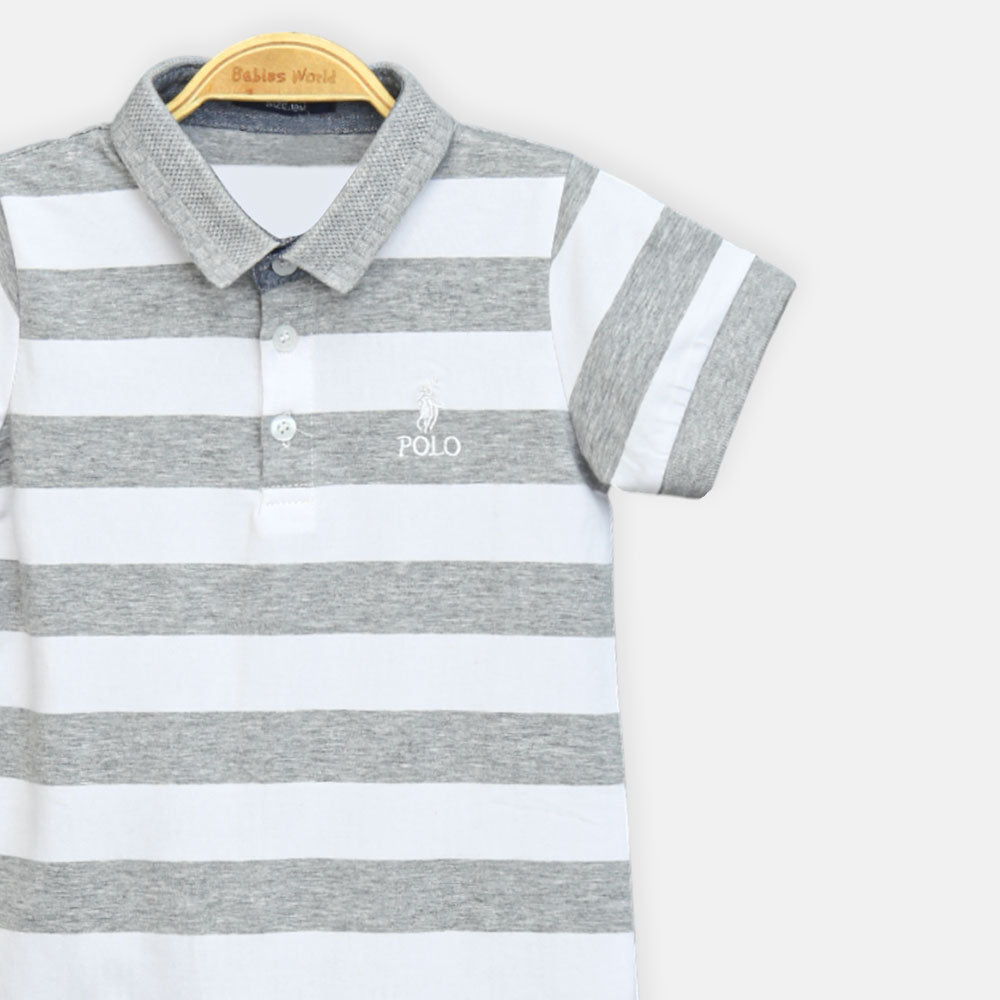 Grey & White Polo Boy Romper