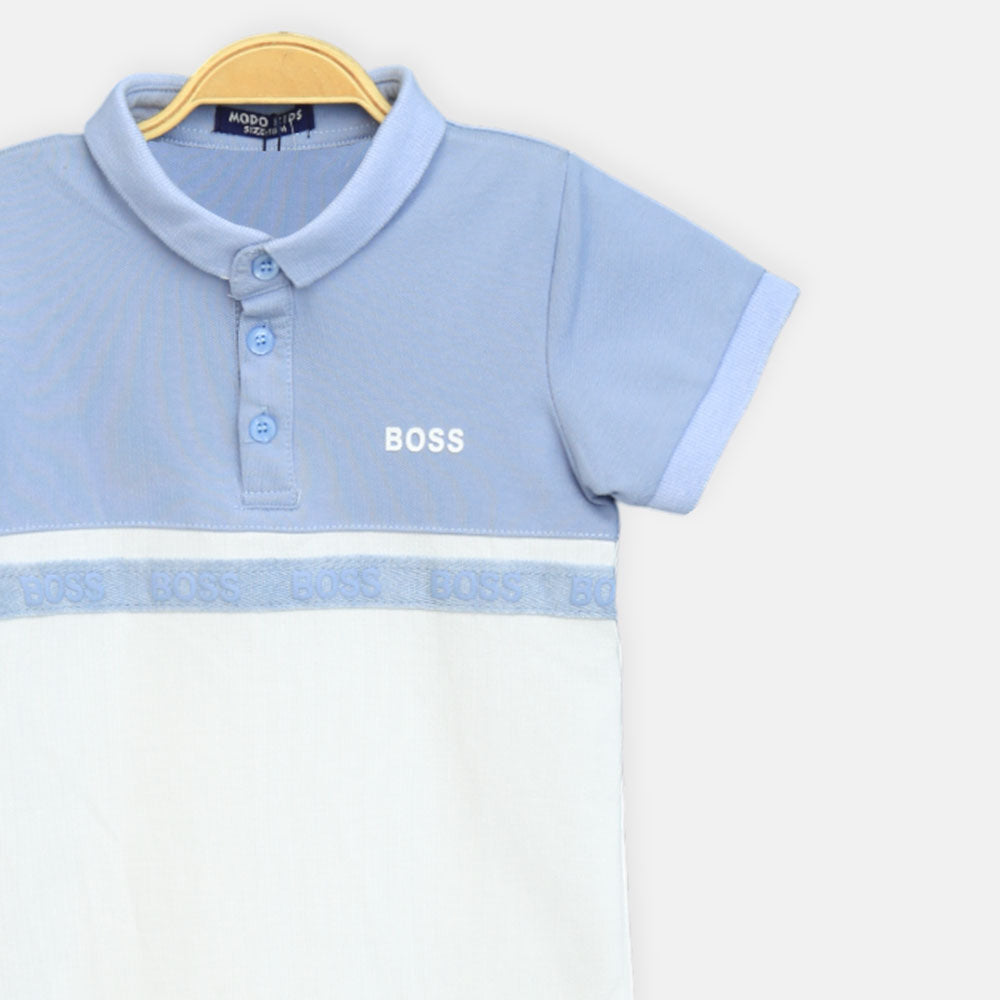 Blue & White Polo Boy Romper