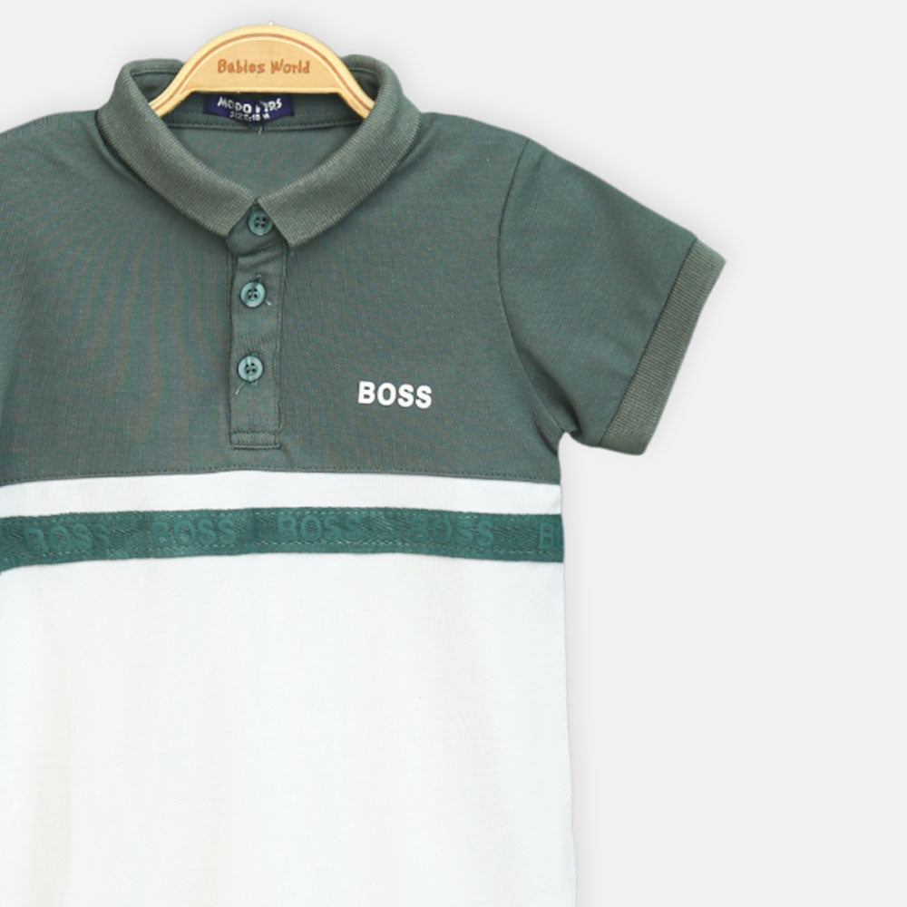 Bottle Green & White Polo Boy Romper