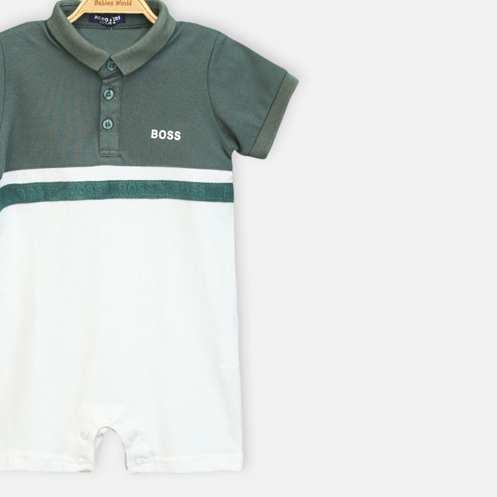 Bottle Green & White Polo Boy Romper