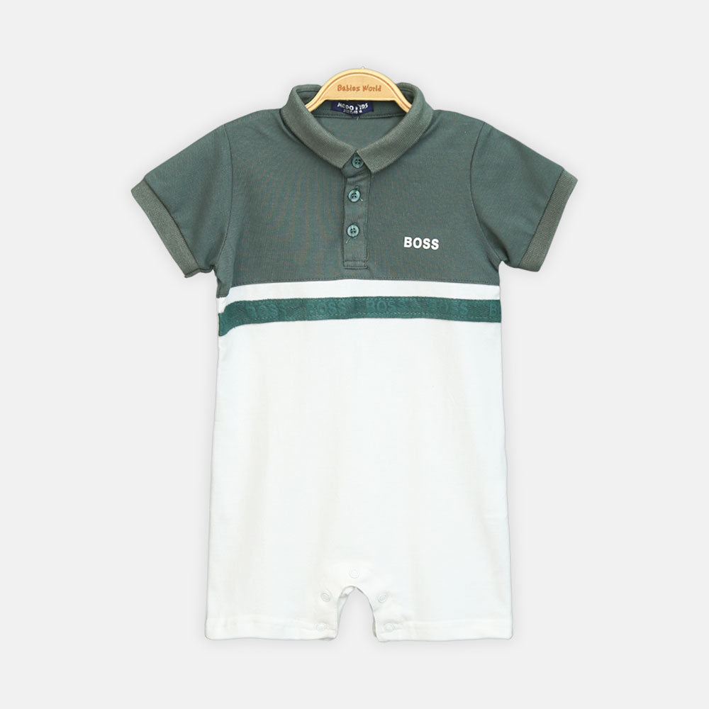 Bottle Green & White Polo Boy Romper