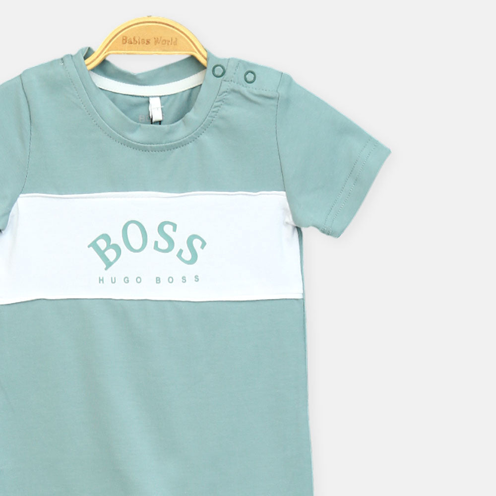Mint Green & White Polo Boy Romper