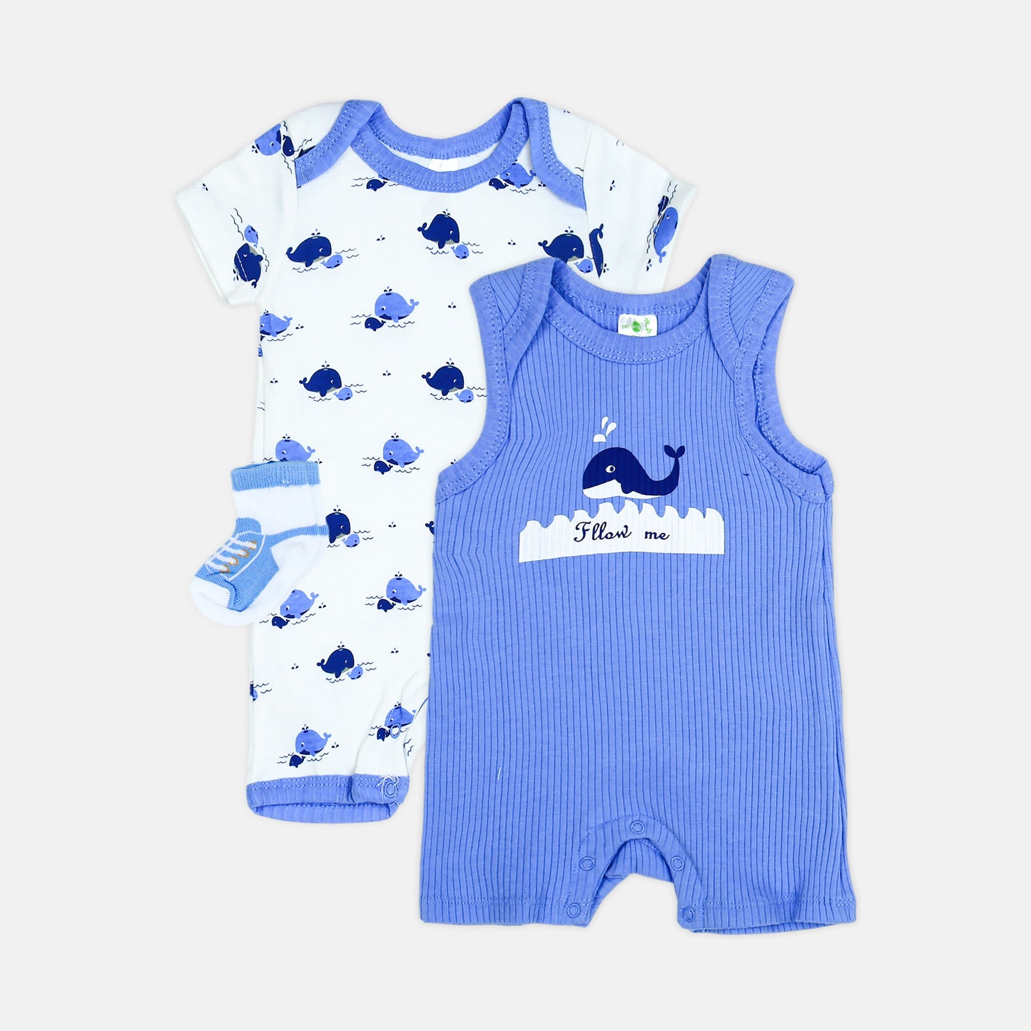 Whale 3-Piece Romper & Socks Set