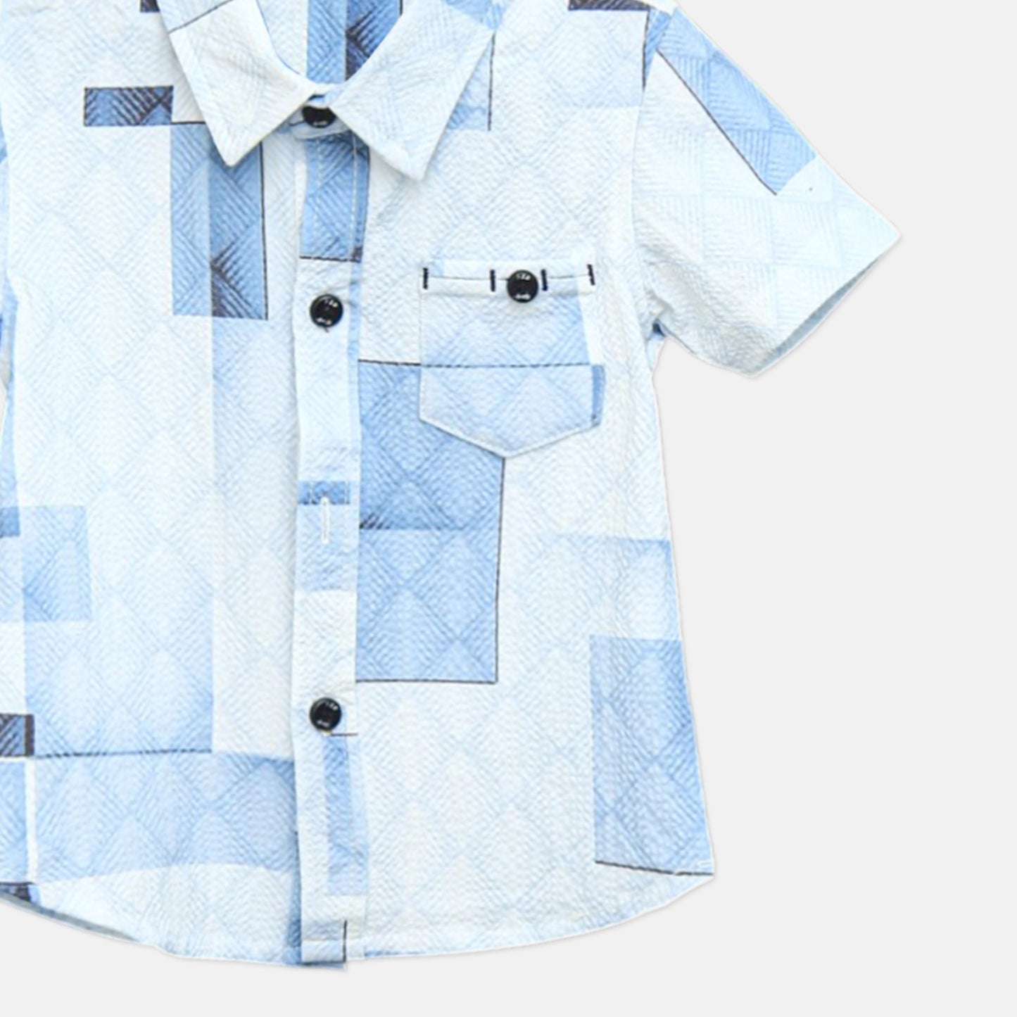 Blue Patchwork Textured Shirt