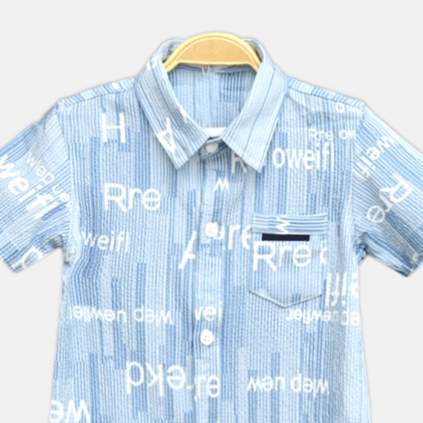 Sky Blue Seersucker Printed Shirt