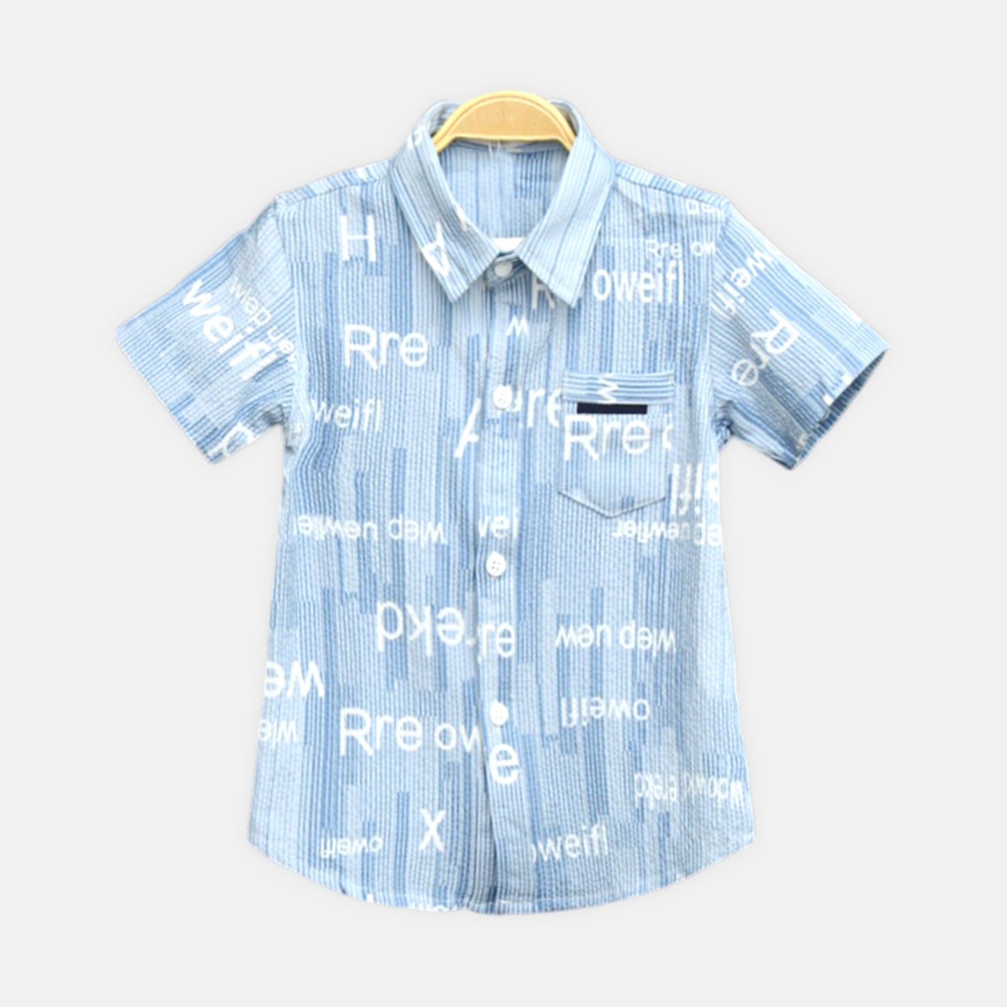 Sky Blue Seersucker Printed Shirt