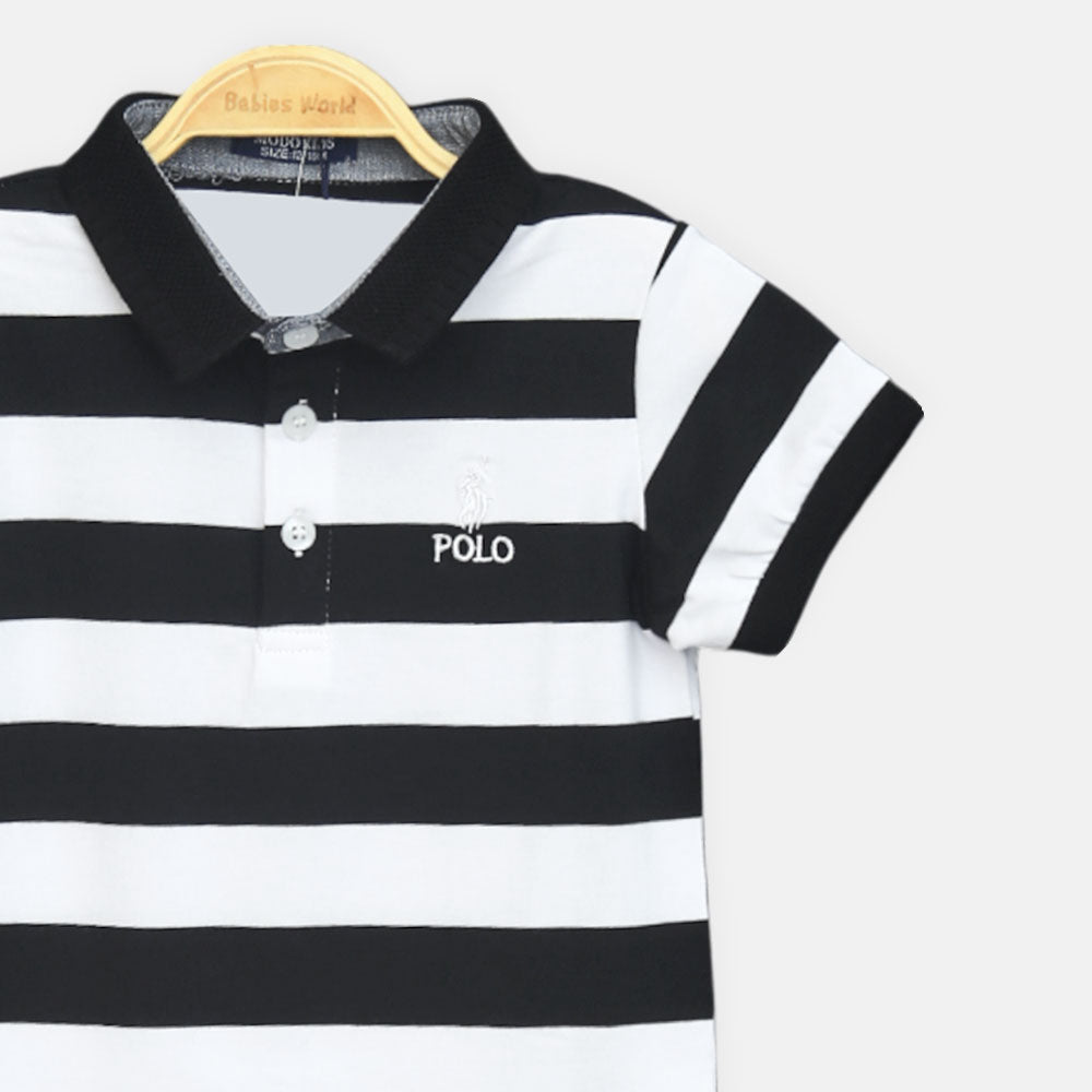 Boy T-shirt Polo Black/White Stripes